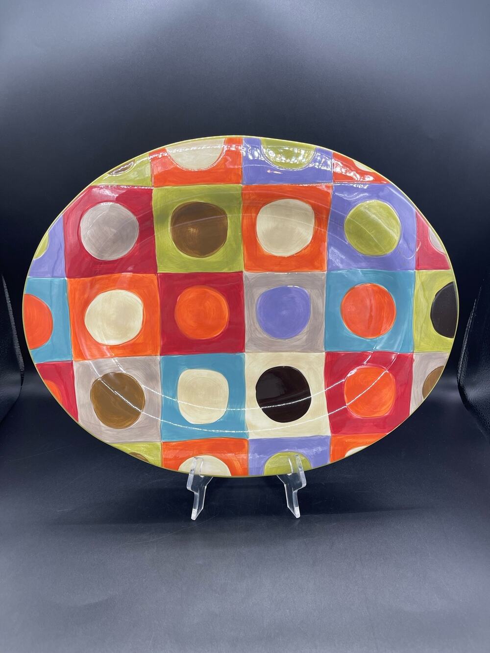 Pier 1 Urban Dot Hand Painted Earthenware Platter 16”